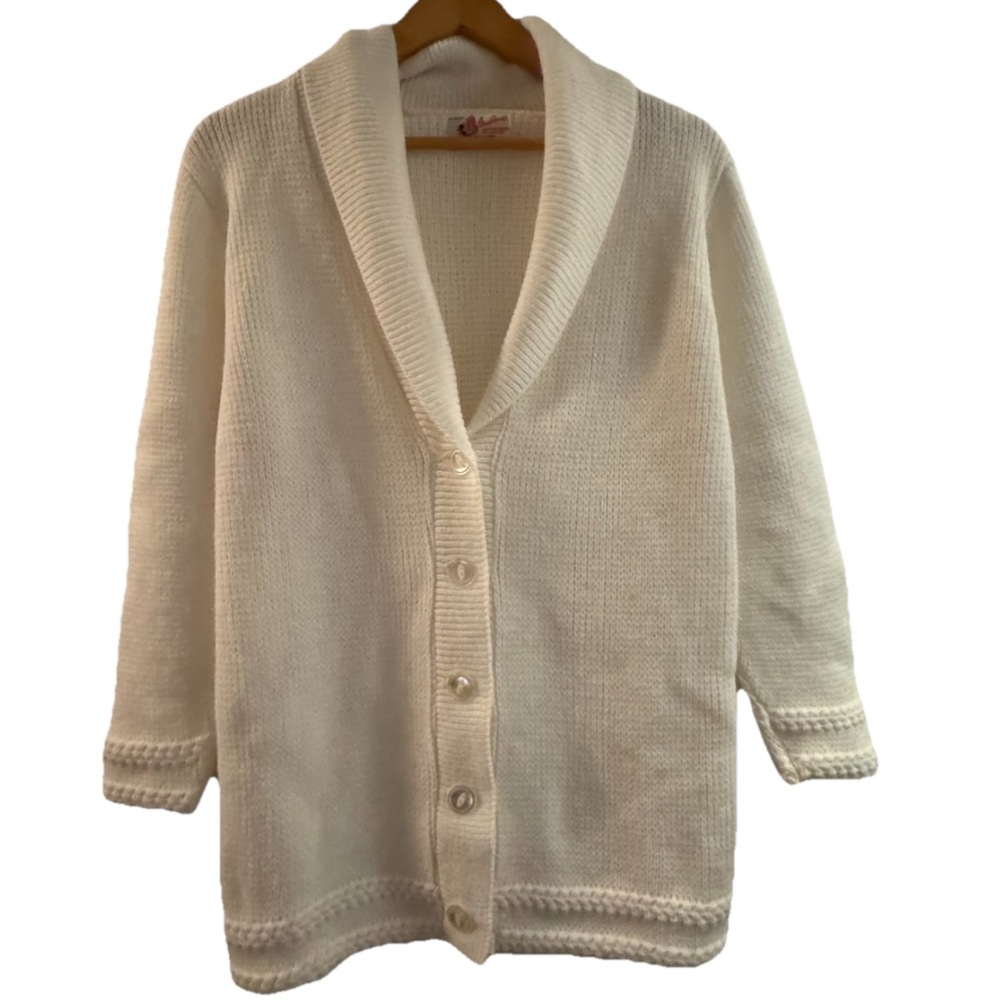 Vintage Womens Cardigan White Sweater Size Small Button Front Knit